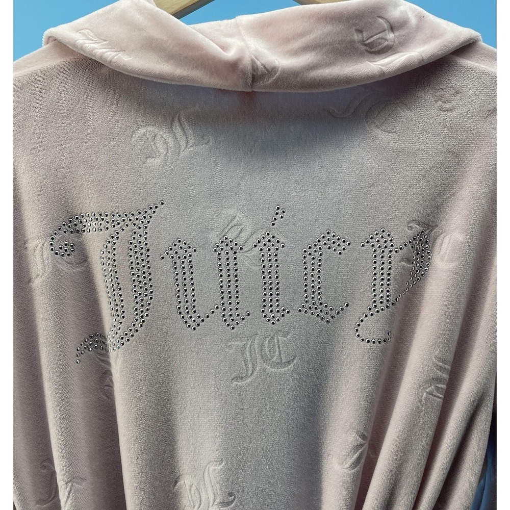 Juicy Couture Pink Velour Women's Robe Small Rhinestones‎ Spell Out Belt - Picture 3 of 7